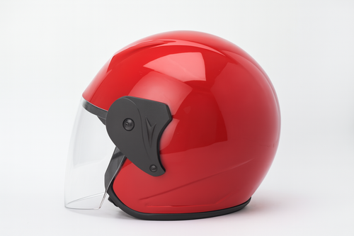 Red Motorcycle Helmet with Clear Visor